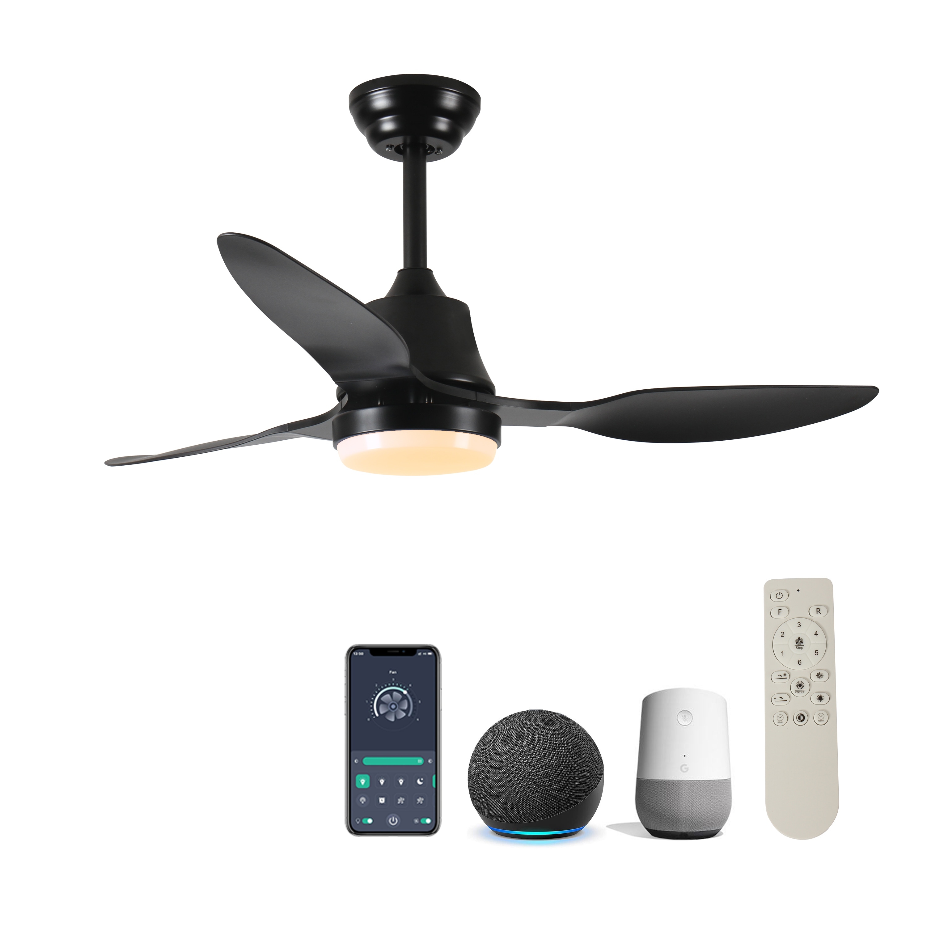 42" Smart Ceiling Fan with Lights Remote, Silent DC Motor, Voice Control via Alexa Google WIFI Phone, 6-Speed - Black