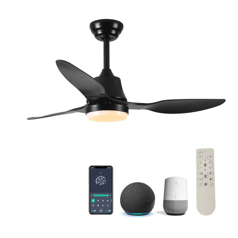 42 inch Smart Ceiling Fan with Light Remote Silent DC Motor Voice Control 6 Speed Indoor Outdoor - Black