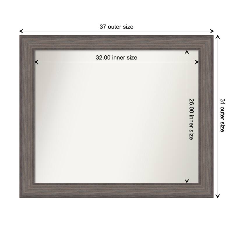 Country Barnwood Framed Non-Beveled Custom Wall Mirror, Bathroom Vanity Mirror - Outer Size: 37.25 x 31.25