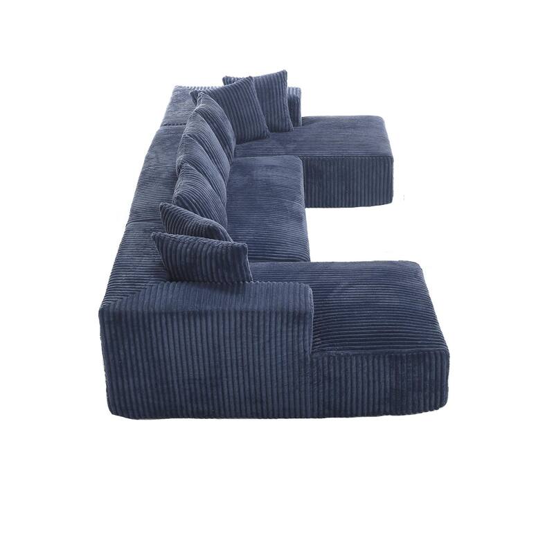 U-shaped Floor Sectional Sofa Striped Corduroy Upholstered Recliner Couches with 2 Chaise Lounge and 8 Toss Pillows
