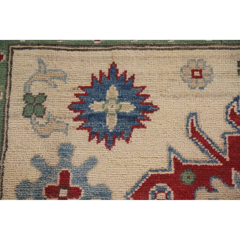 Hand Knotted Oriental 100% Wool Carpet Traditional Geometric Beige & Ivories Kazak Area Rug - 9' 9'' X 6' 7''