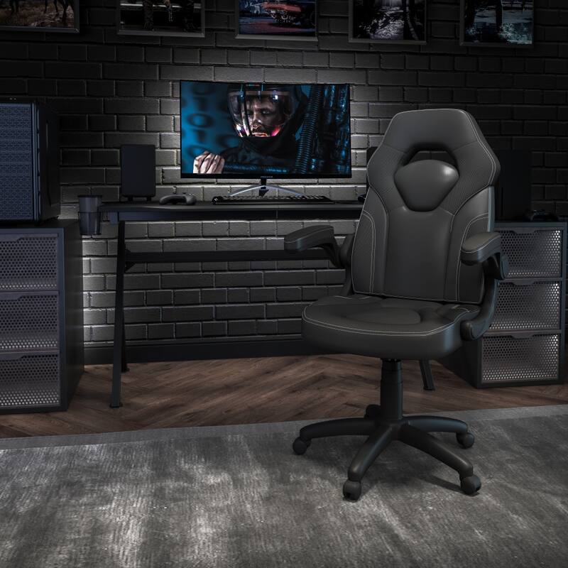 High Back Racing Style Ergonomic Gaming Chair with Flip-Up Arms - Black