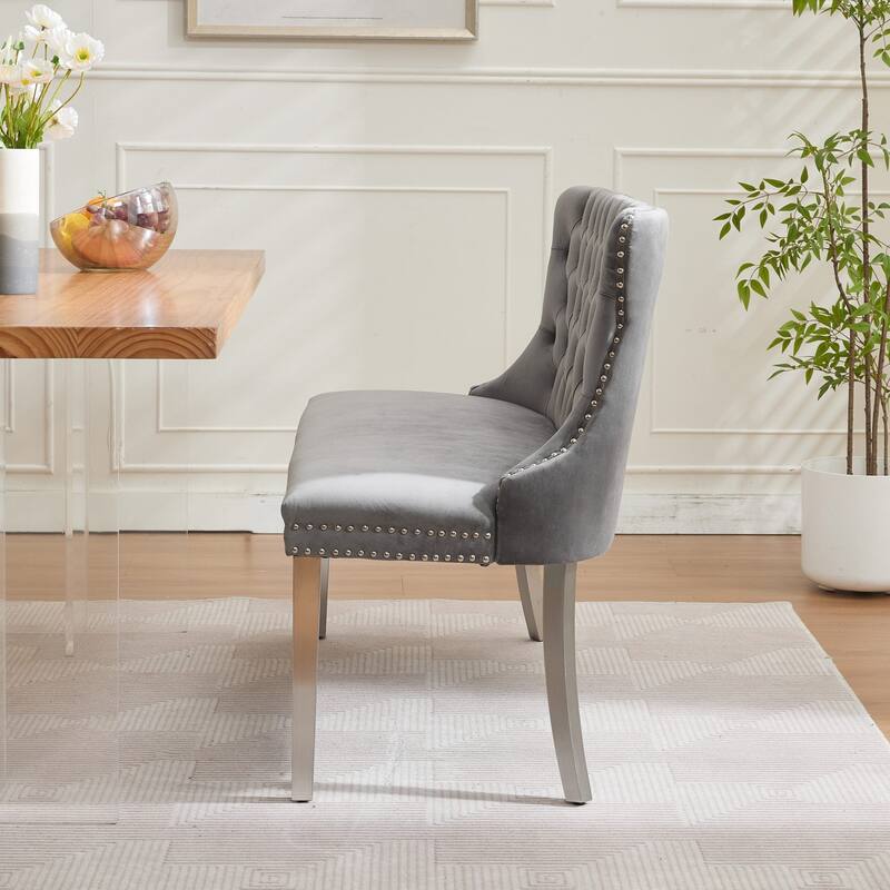 Velvet Double Dining Loveseat Bench, Kitchen & Dining Seating, 2-Seat Tufted Bench w/Handmade Buttons, Wing Back