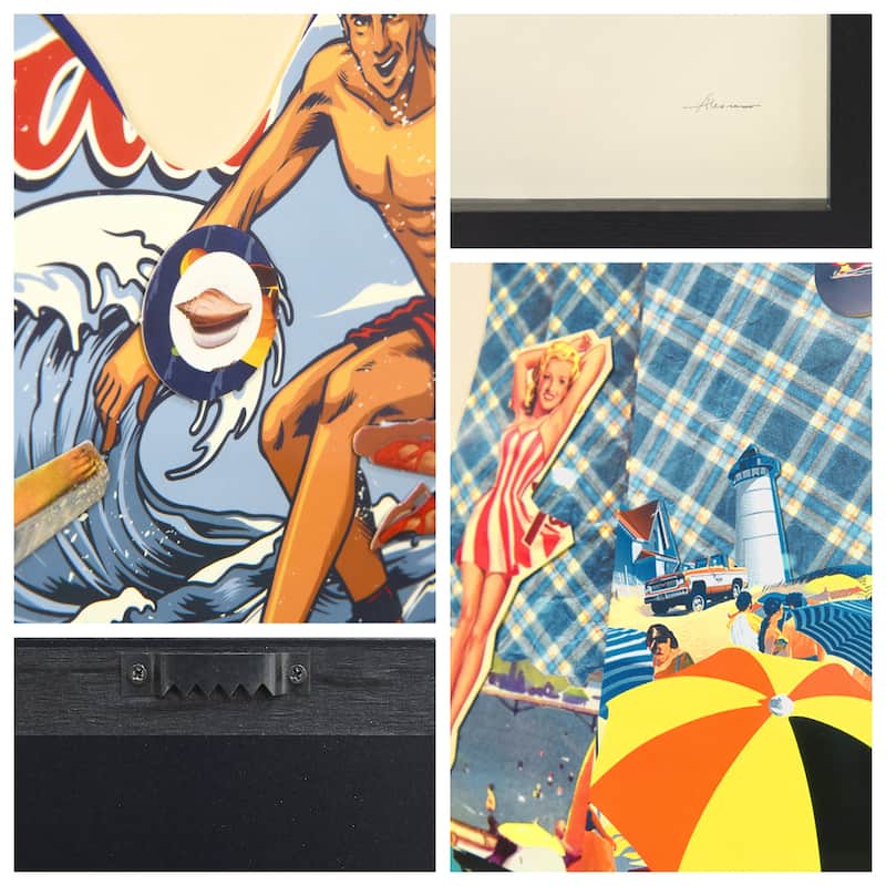"Hawaii Beach" Dimensional Collage Framed Graphic Art Under Glass Wall Art