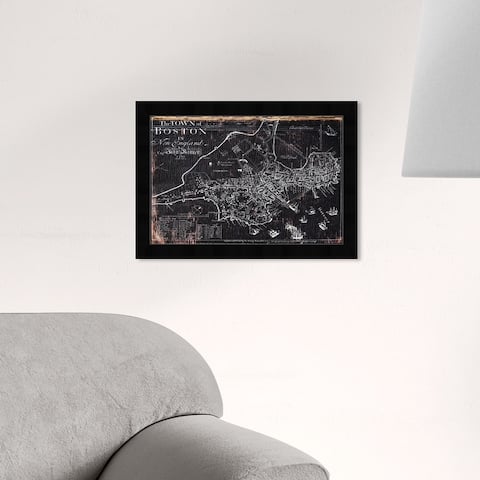 Oliver Gal 'Town of Boston Map 1722' Maps and Flags Framed Wall Art Prints US Cities Maps - Black, White