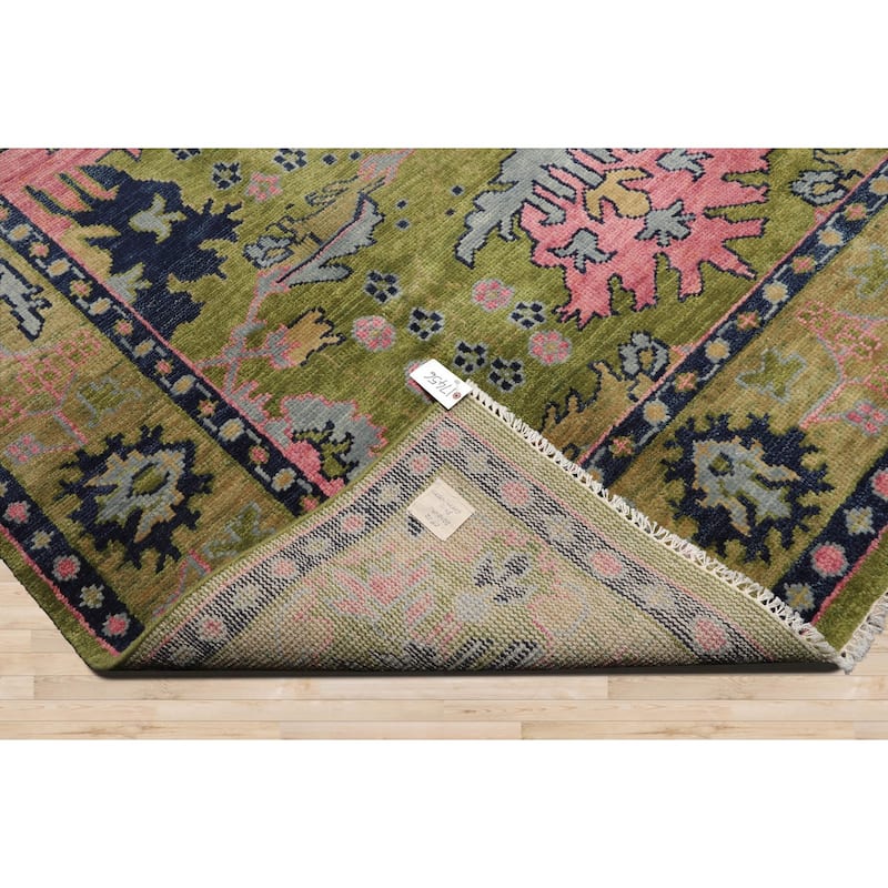Hand Knotted Arts and Craft Green,Rust Turkish Oushak Wool Traditional Oriental Area Rug