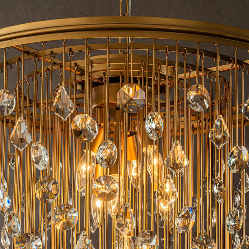 CraftHome Modern Crystal Flush Mount Ceiling Light 28” Painted Brass Luxury Glam Flush Lighting for Bedroom Entryway Low Ceiling