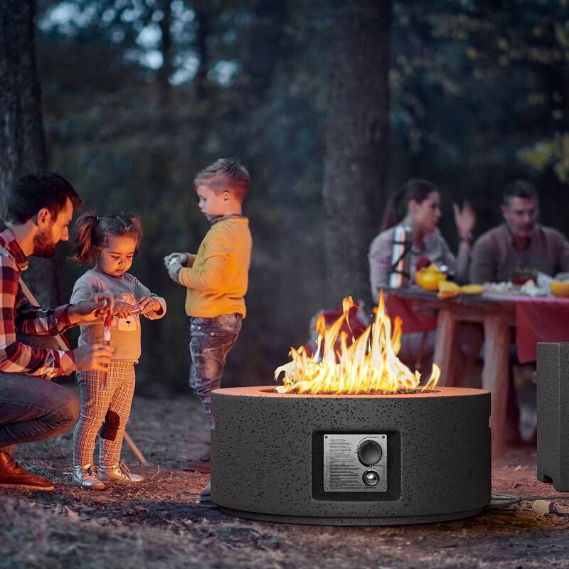COSIEST 2-Piece Outdoor Round Firepit with Tank Cover Table - 28" W x 28" L x 12" H