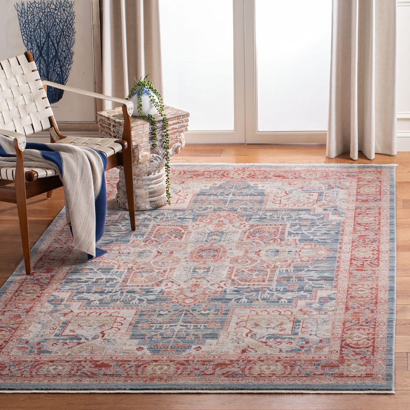 SAFAVIEH Kenitra Caron Vintage Oriental Polyester Rug - 10' x 14' - Blue/Red