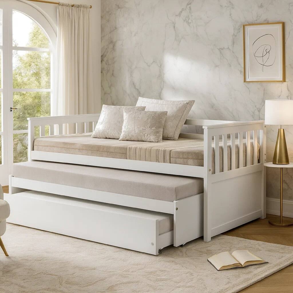 Twin Pull Out and Daybed with Slatted Side Panels, White