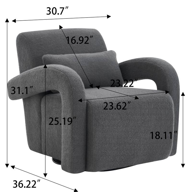 Modern Sturdy Lounge Chair Teddy Fabric Armchair with Curved Arms