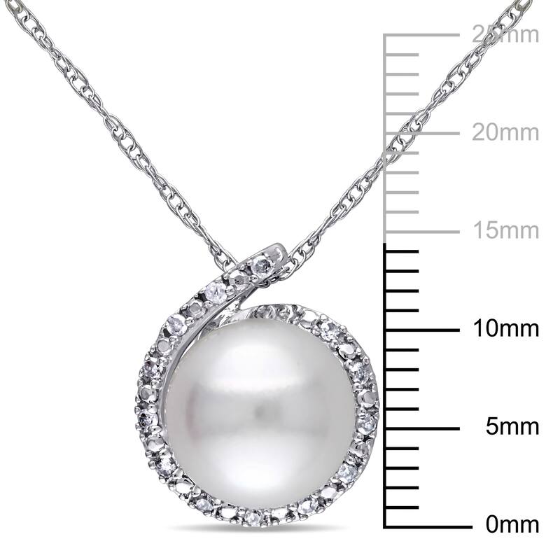 8-8.5 MM Cultured FW Pearl and Diamond Loop Halo Necklace in 10k White Gold by Miadora - 13.3 mm x 17 inch x 12 mm