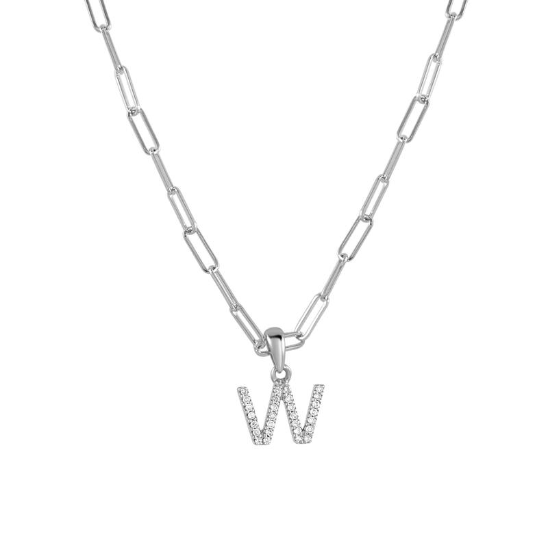 Joelle Collection Diamond Initial Letter Necklace Paperclip 14K Gold 16-inch Chain 1/10 TDW Necklace - W - White