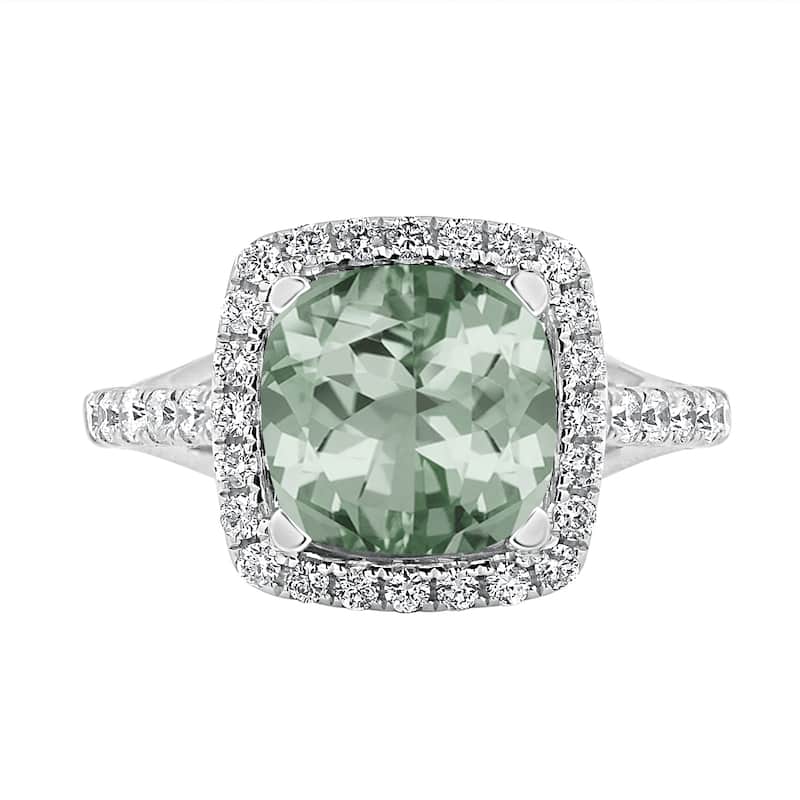 Auriya 14K White Gold 1 5/8ct Cushion-Cut Green Amethyst & Diamond Halo Cocktail Ring