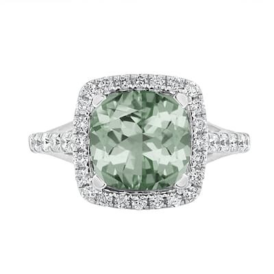 Auriya 14K White Gold 1 5/8ct Cushion-Cut Green Amethyst & Diamond Halo Cocktail Ring