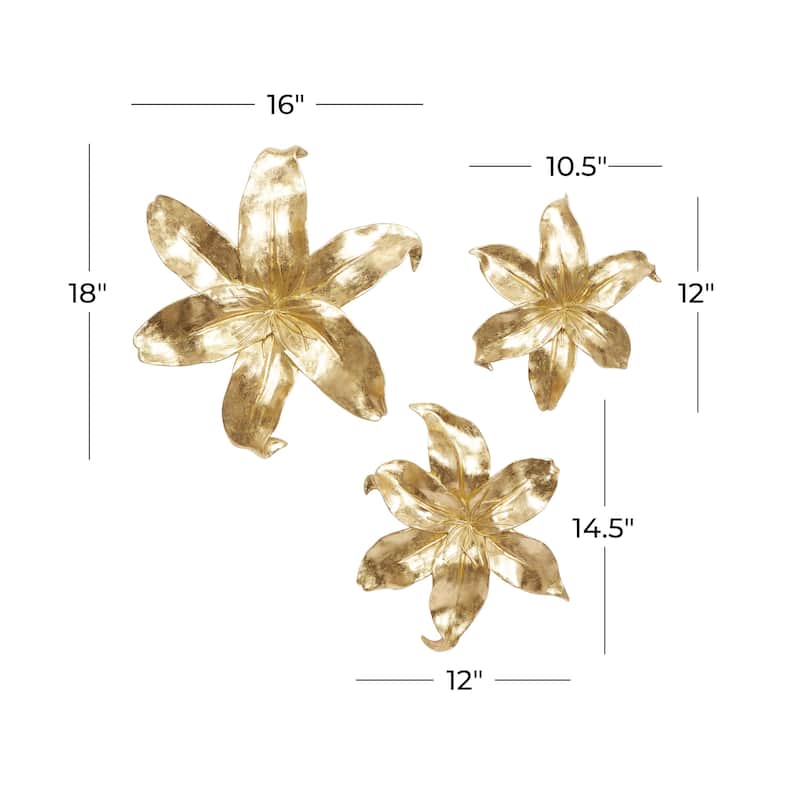 Polystone Floral 3D Home Wall Decor - Set of 3 Gold or Silver - Roche River Decor
