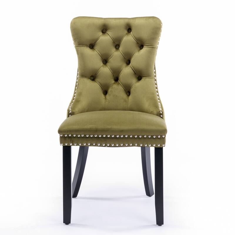 GDF Studio-Nikki Modern Wood Velvet Upholstered Dining Chair with Tufted Design, Nailhead Trim, 2-Pcs Set