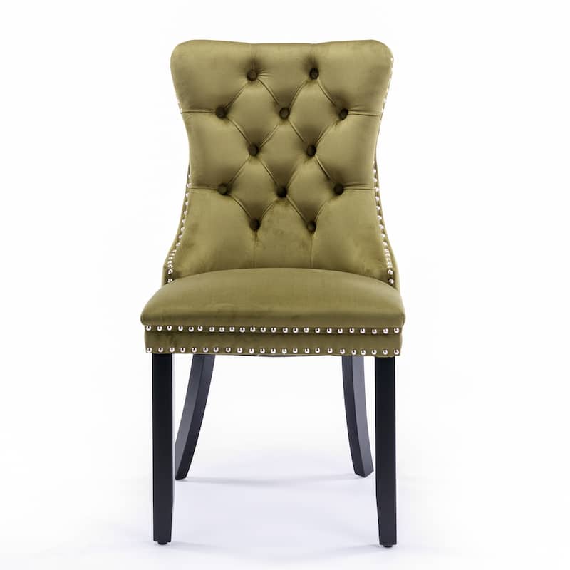 Tufted Velvet Upholstered Dining Chairs 2-pcs Set, Solid Wood Cushion Seats Bistro Chair, Pink Chairs with Nailhead Trim