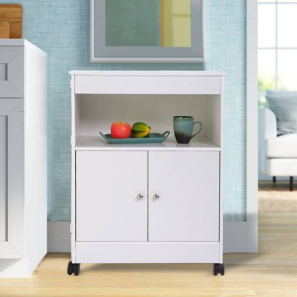 White Kitchen Microwave Cart with 4 Universal Wheels and Roomy Inner Space for Home Use