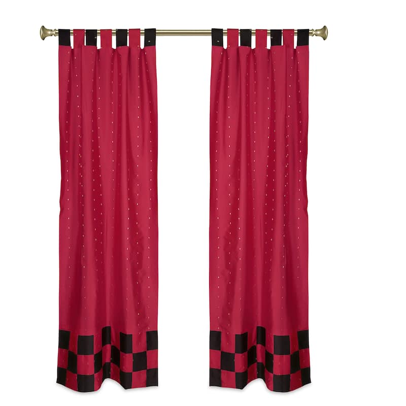 4 Pc Set Indian Sari Curtains & Cushion Covers Boho Tab Top Living Room Bedroom