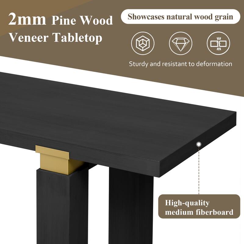 63" Narrow Long Console Table Entryway Sofa Table with Metal Accents & Bottom Storage Shelf for Living Room Hallway