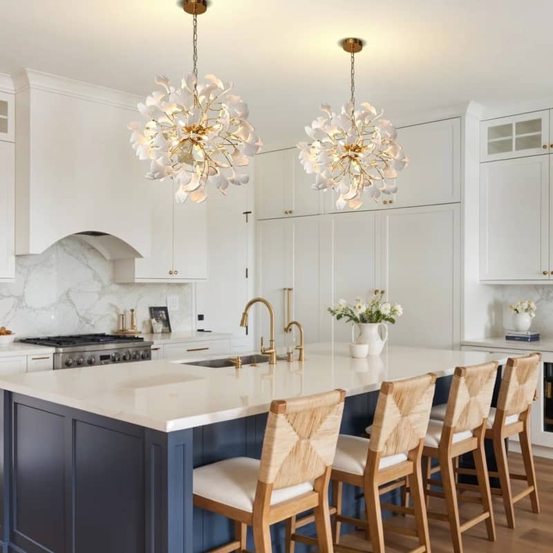 KAYLA Modern Gold Tree Branch Ginkgo Leaf Chandelier - 55" Rectangle Ceramic & Aluminum Design