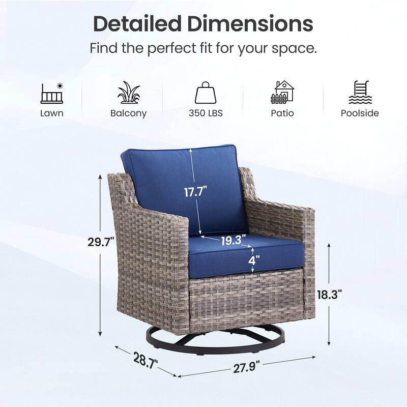 Pocassy Wicker Patio Glider Swivel Chair Ottoman Furniture Set.