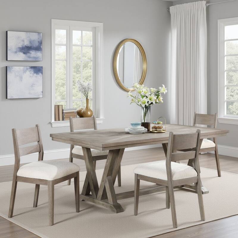 Elia Dining Table with Trestle Base, Rectangular Gray Acacia 82 Inch