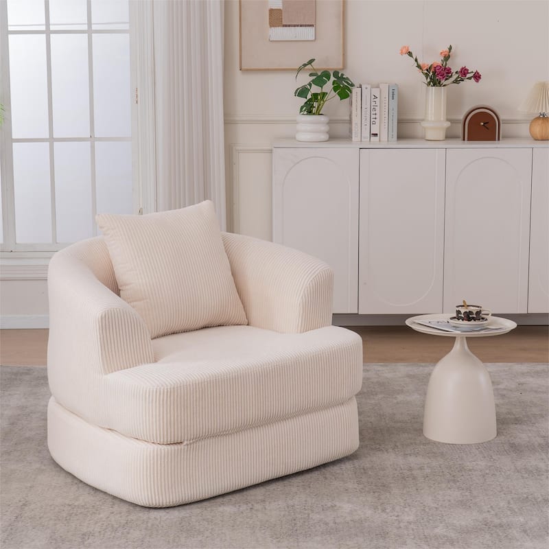 Single Club Arm Chairs Corduroy Recliner Foldable Chaise Lounges Floor Accent Chairs with Pillow for Living Room Lounge Chairs - Beige