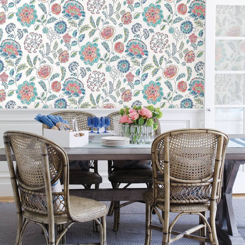 A-Street Prints Tropez Teal Jacobean Wallpaper