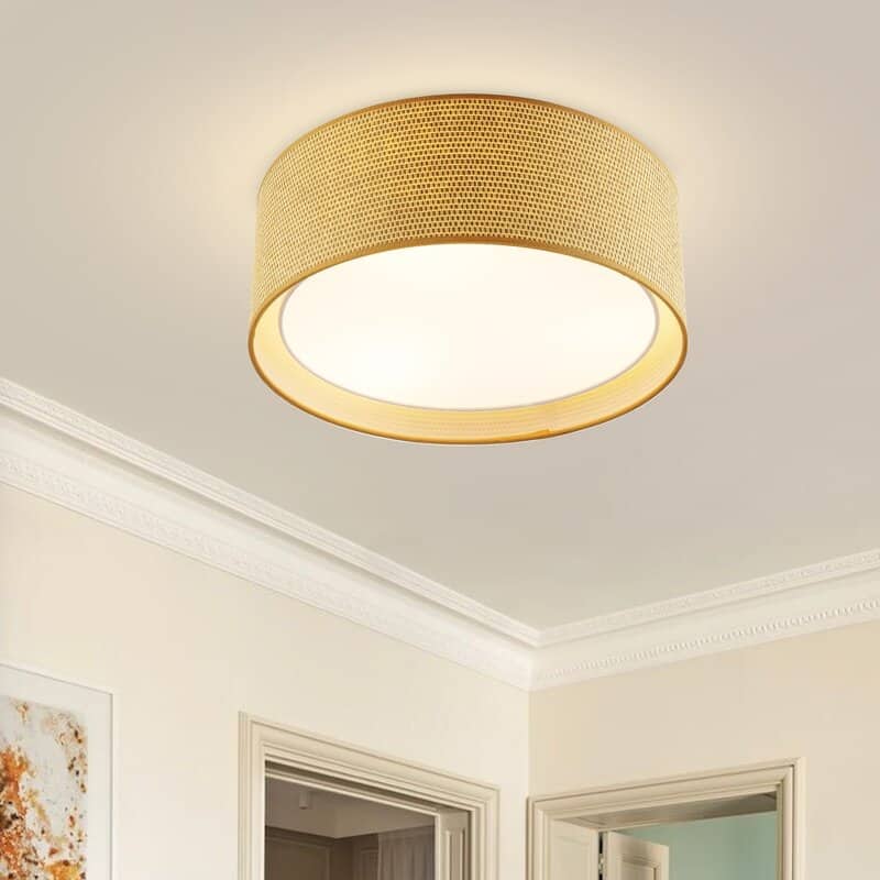 16-in 3-Light Grass Cloth Flush Mount Light - N/A