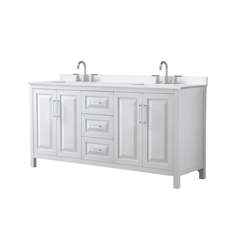 Wyndham Collection WCV252572D-QTZ-US3MXX Daria 72" Free Standing - White / White Quartz Top / Polished Chrome