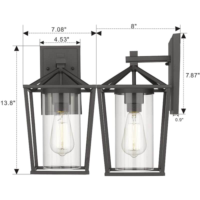 Black Metal/ Glass Outdoor Sconce Lantern Light Set of 2