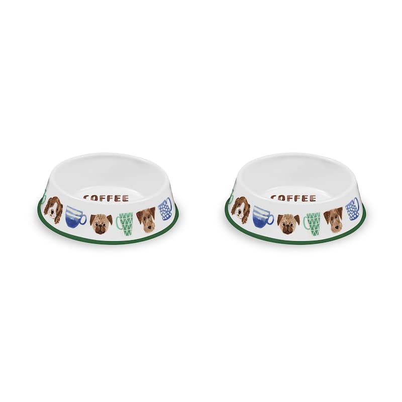Abode Homewares Coffee & Dogs Melamine Pet Bowl - Multicolor - Set of 2 - Large