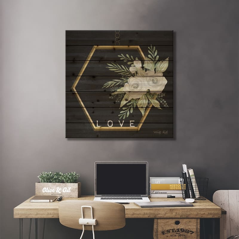 Geometric Hexagon Muted Floral Print On Wood by Cindy Jacobs - Multi-Color