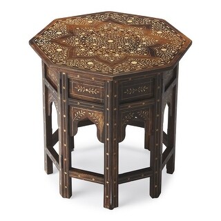 Butler Handcrafted Octagonal Accent Table in Wood and Bone Inlay Finish