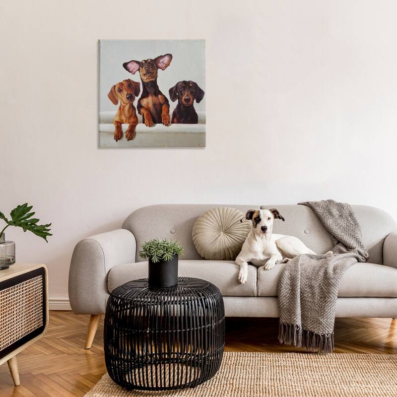Stupell Dachshunds in the Tub Pet Dog Bathroom Painting Canvas Wall Art - Brown