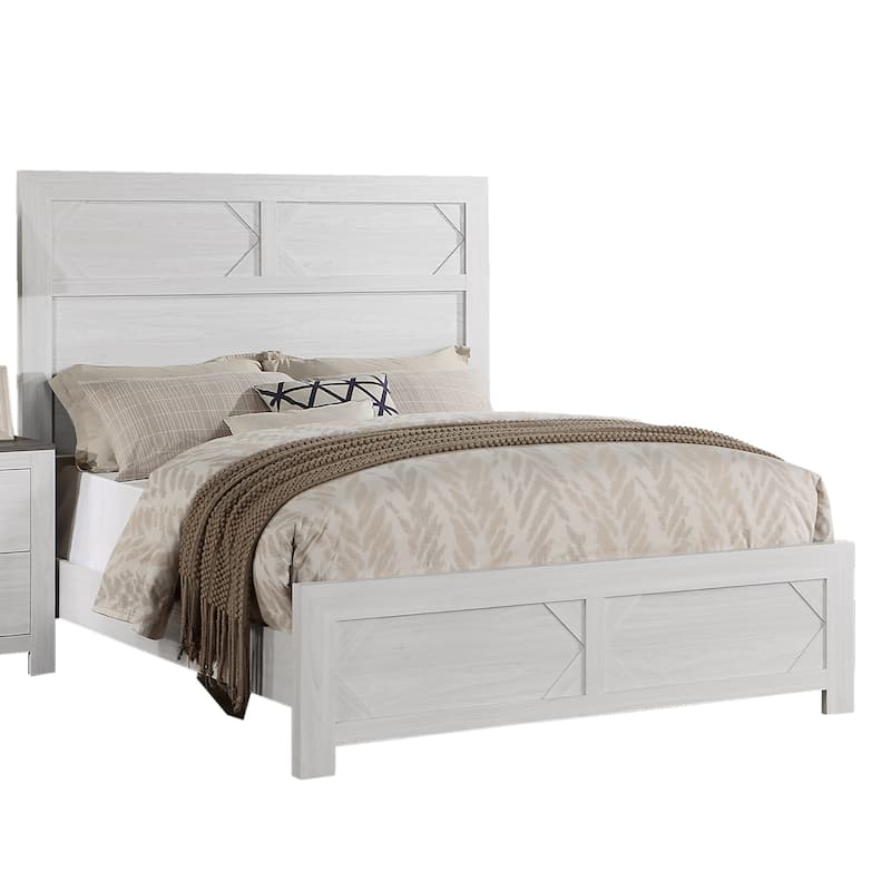 Queen Size MDF Panel Bed with High Headboard and Unique Design