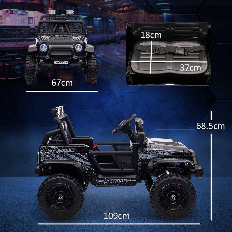 12V Dual Motor Kids Ride-On Car with Remote Control, Music, and Suspension