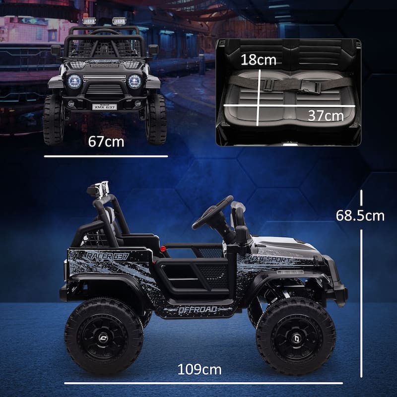 12V Kids Electric Car with Parent Remote, Black Ride-On Car Battery Powered Electric Car with 3 Speeds & Music