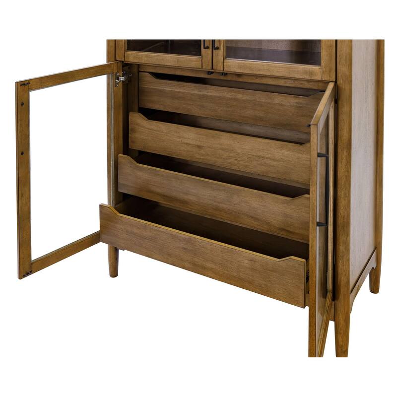 Modern Wood Display Cabinet, Dining Storage, Bookcase, Fully Assembled, Brown - 40w x 72h x 18d