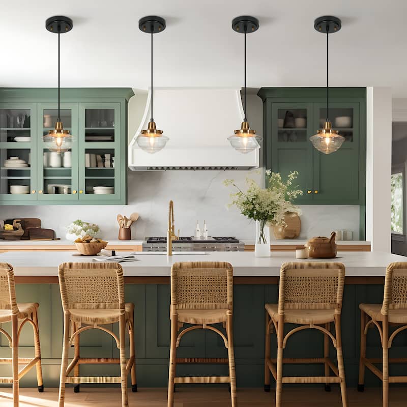 Rumah Modern Classic 1-Light Black Gold Kitchen Island SchoolHouse Seeded Glass Pendant Lights for Dining Room