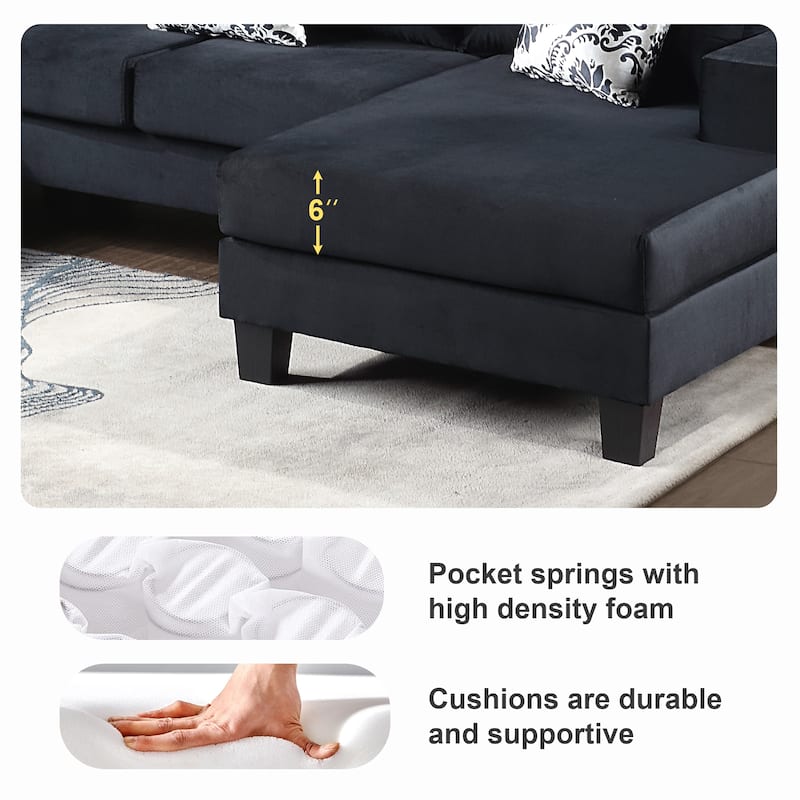 Modern U Shape Velvet Sectional Sofa with Lots of Pillows