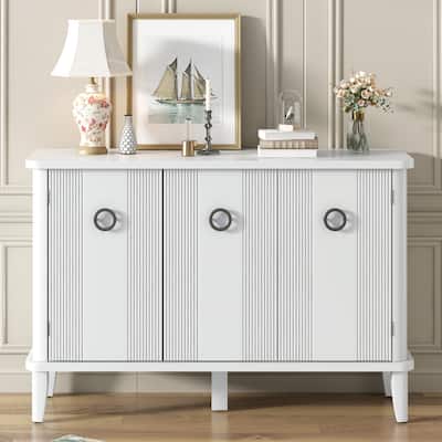 Modern Cabinet with Three Acacia Solid Doors, Functional Buffet with Round Handle