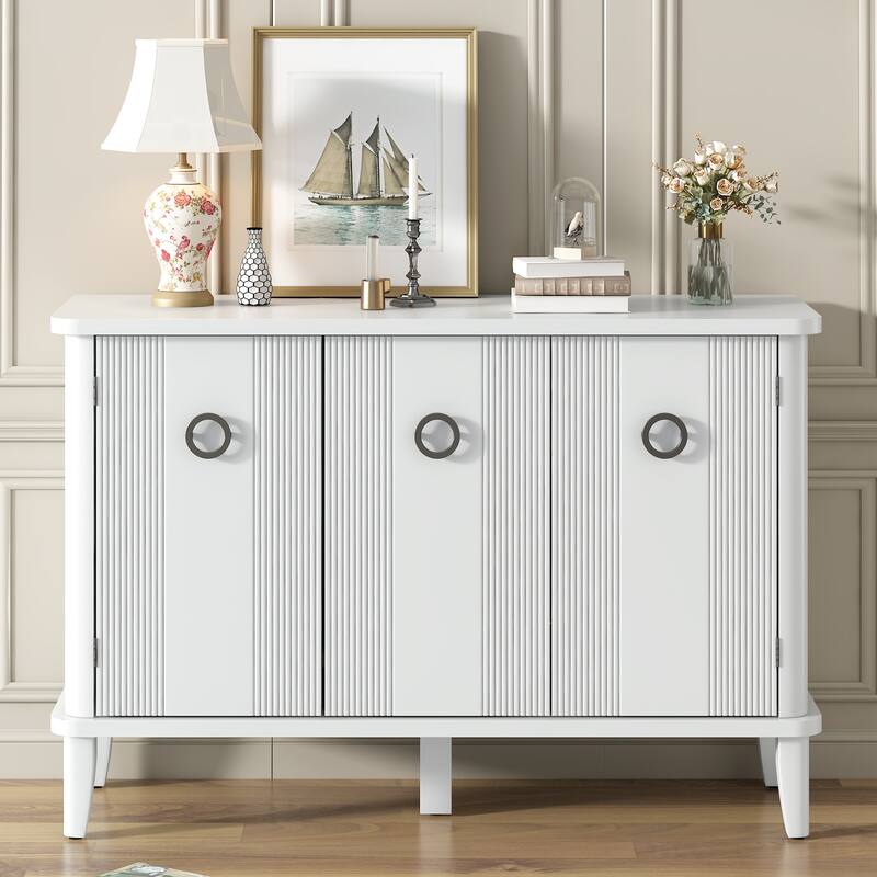 Wood Veneer Sideboard Buffet with Acacia Doors & Adjustable Shelves for Entryway or Living Room
