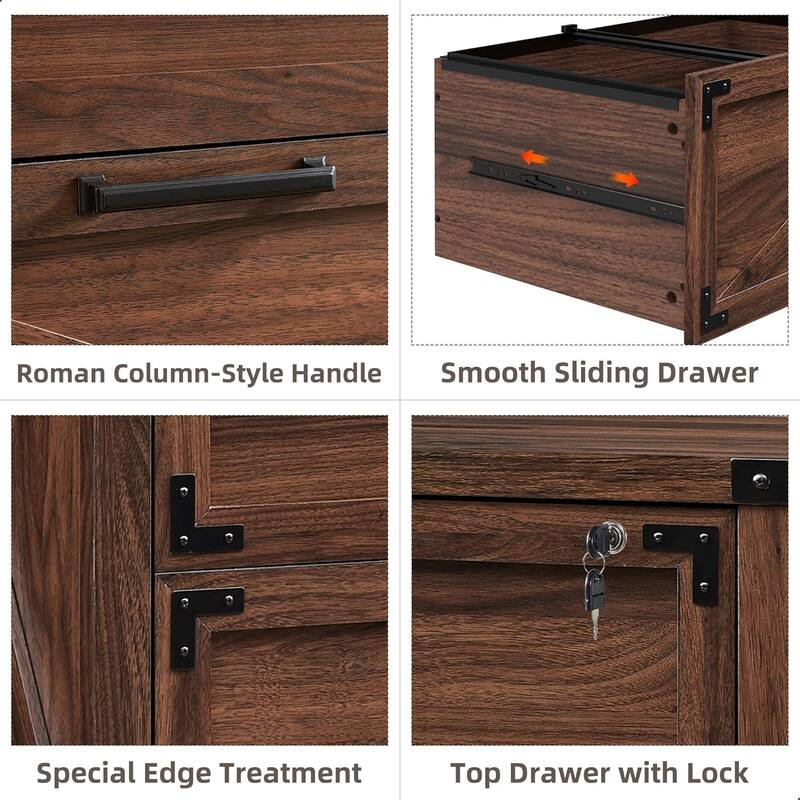 Farmhouse 2 Drawer File Cabinet, Lateral Filing Cabinet with Lock