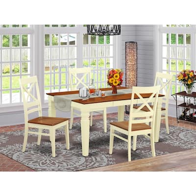HomeStock 5-Piece Buttermilk and Cherry Finish Solid Wood Top Dining table with 4 Chairs with Lattice Back