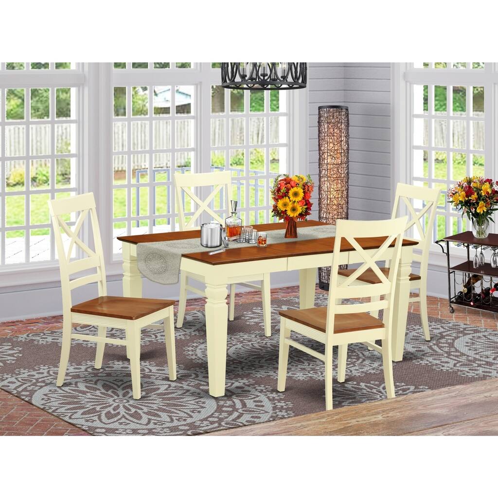 HomeStock 5-Piece Buttermilk and Cherry Finish Solid Wood Top Dining table with 4 Chairs with Lattice Back
