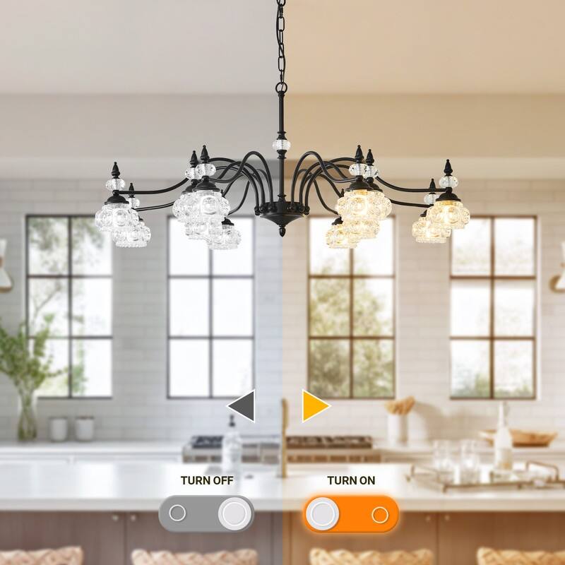 Modern Crystal Chandelier with Crystal Glass Shade Black Farmhouse Chandelier for Kitchen Island