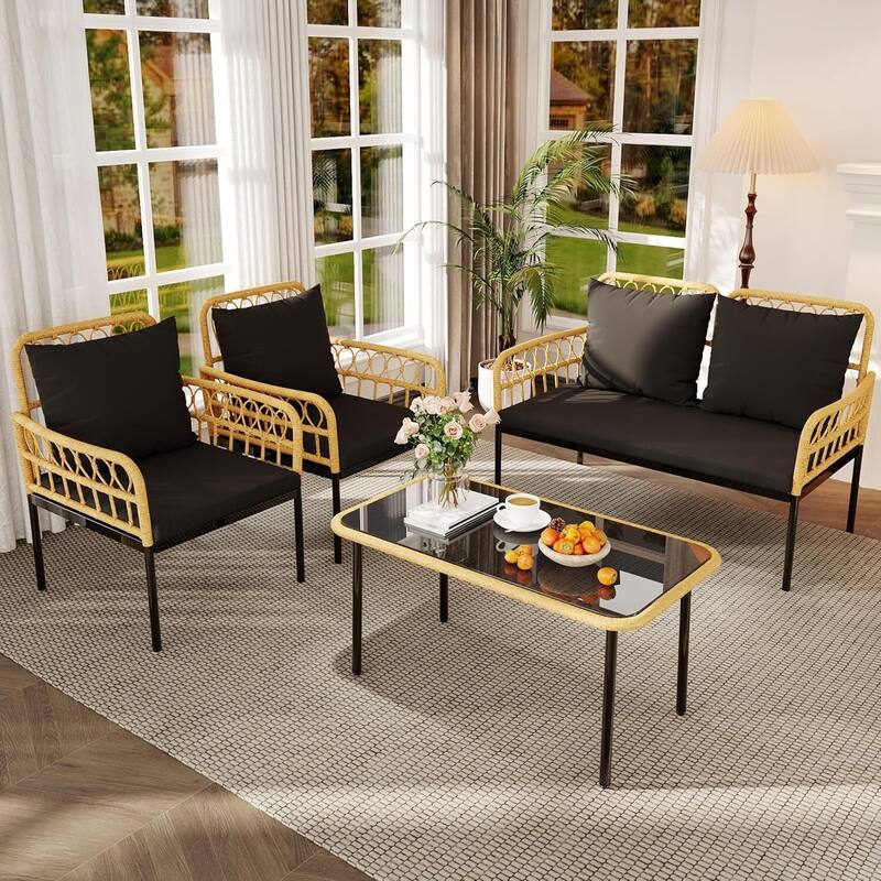 Outdoor 4 Pieces Patio Furniture Sets for Apartment, Bistro, Backyard, Porch - 4PCs